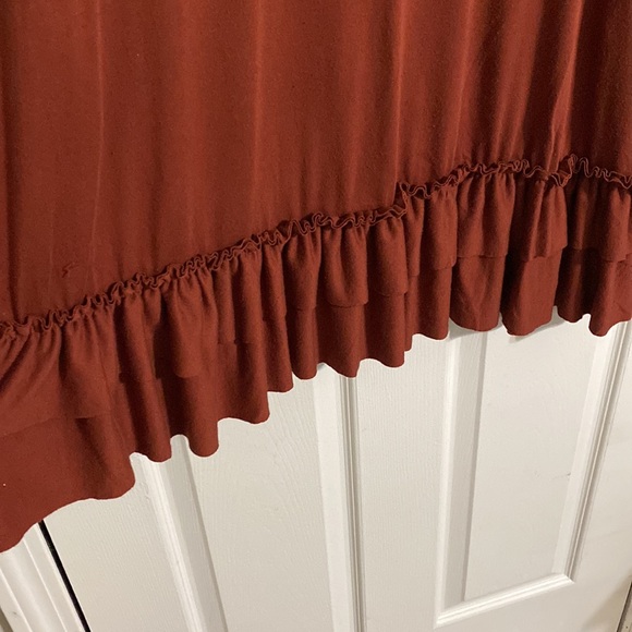 Zenana outfitters women’s rust colored midi swing dress with ruffles - Picture 7 of 9